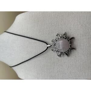 Sun Pendant Necklace with White Rose Quartz Stone